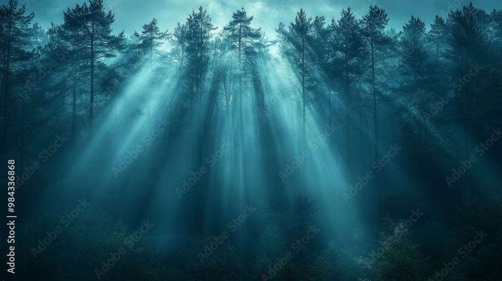 Ethereal Forest Light Beams at Dawn Ethereal Forest Light Beams at Dawn