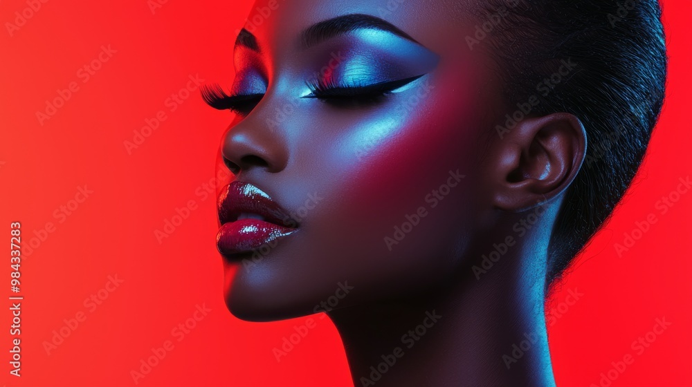 A high-end beauty advertisement with a model in bold makeup, shot under dramatic lighting to promote cosmetics with a luxurious feel A high-end beauty advertisement with a model in bold makeup, shot under dramatic lighting to promote cosmetics with a luxurious feel