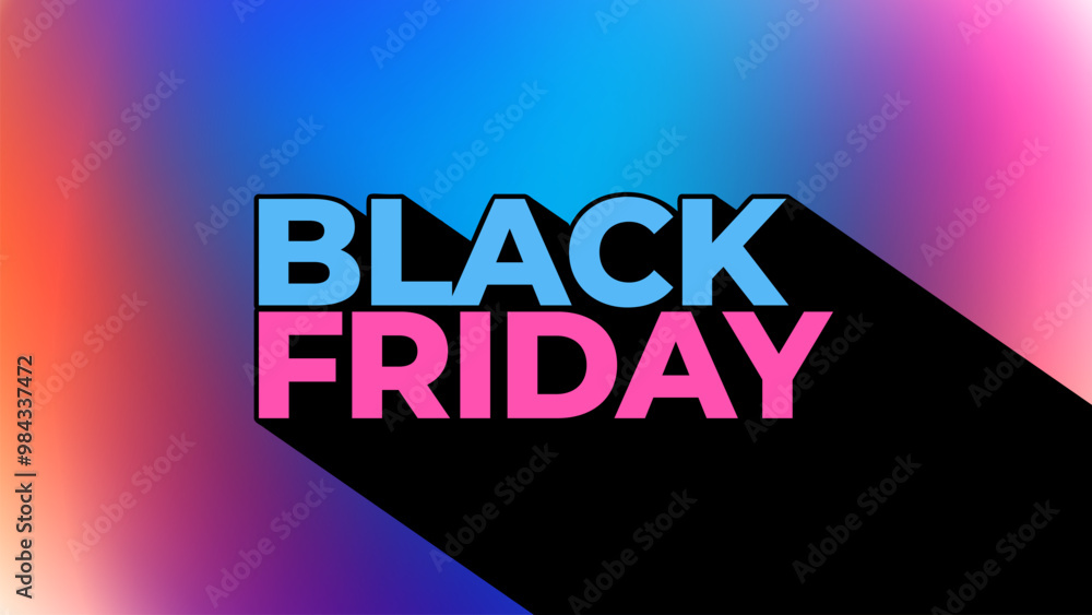 Fototapeta premium Black Friday Banner. Sale event promotion background. Long shadow. Bright blurred color gradients. Vector illustration.