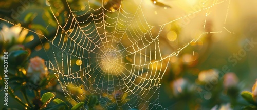 Glimmering Spider Web in Morning Light