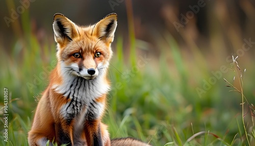 Charming Red Fox Serenely Resting in Lush Green Grass