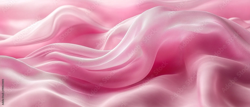 Fototapeta premium Soft pink silk fabric gracefully draped, creating elegant waves and textures, perfect for backgrounds and fashion designs.