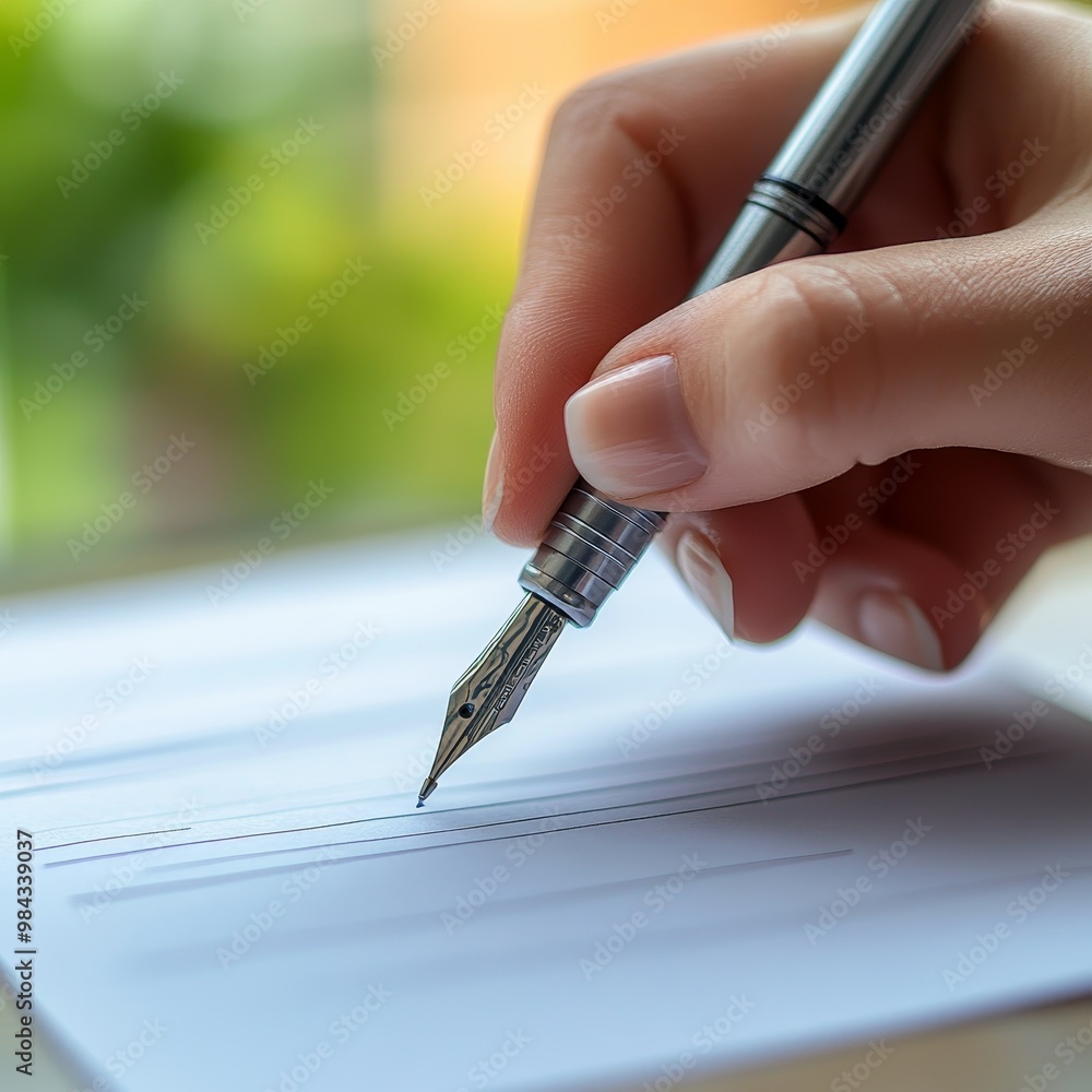 Elegant Hand Writing with Fountain Pen on White Paper Elegant Hand Writing with Fountain Pen on White Paper