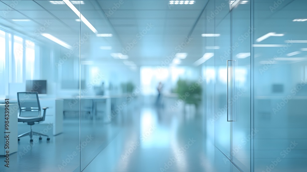 A bright modern open office space with glass walls, white desks, ergonomic chairs, and natural light from large windows, creating a clean corporate environment with a soft focus effect. A bright modern open office space with glass walls, white desks, ergonomic chairs, and natural light from large windows, creating a clean corporate environment with a soft focus effect.