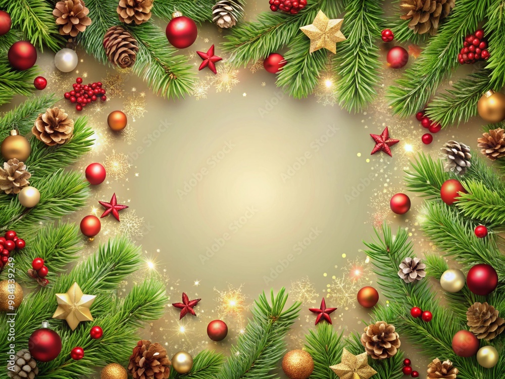 christmas frame with christmas tree branches and balls christmas frame with christmas tree branches and balls