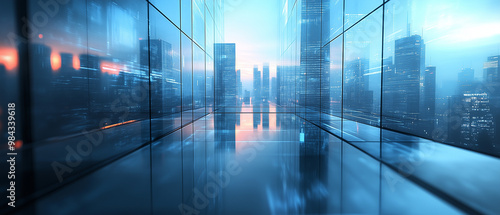 Empty modern business office skyscrapers. High-rise buildings in commercial district with blue sky. bright and clean high tech office background