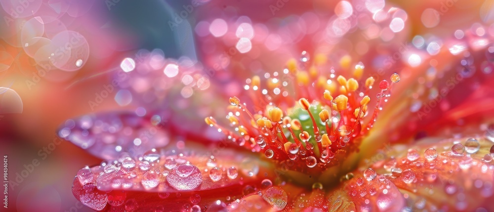 Vibrant Flower with Dew Drops in Soft Focus Vibrant Flower with Dew Drops in Soft Focus