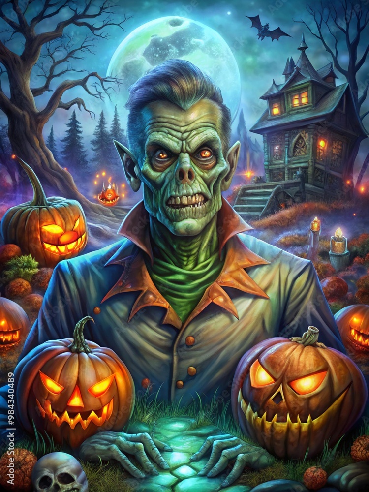 Whimsical Halloween Poster Featuring Pumpkins and Ghosts Whimsical Halloween Poster Featuring Pumpkins and Ghosts