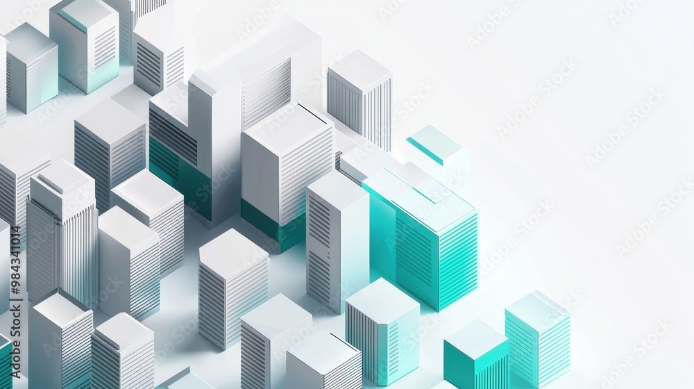 Minimalist Isometric of an Abstract Digital City with Clean Geometric Layout Minimalist Isometric of an Abstract Digital City with Clean Geometric Layout