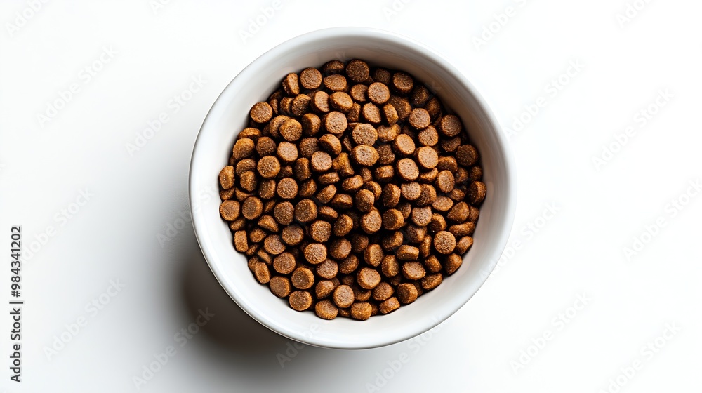 Dry dog food in a white ceramic plate macro isolated on white background : Generative AI Dry dog food in a white ceramic plate macro isolated on white background : Generative AI