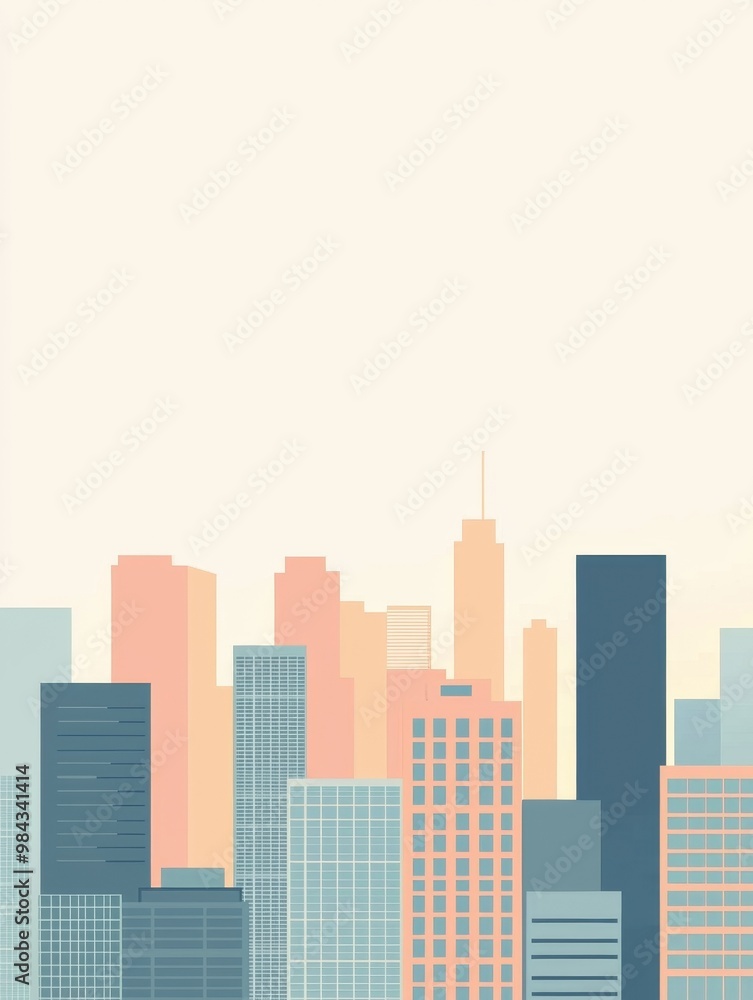 Minimalist Rendering of a City Skyline with Smooth Geometrical Buildings and Colorful Gradient Minimalist Rendering of a City Skyline with Smooth Geometrical Buildings and Colorful Gradient