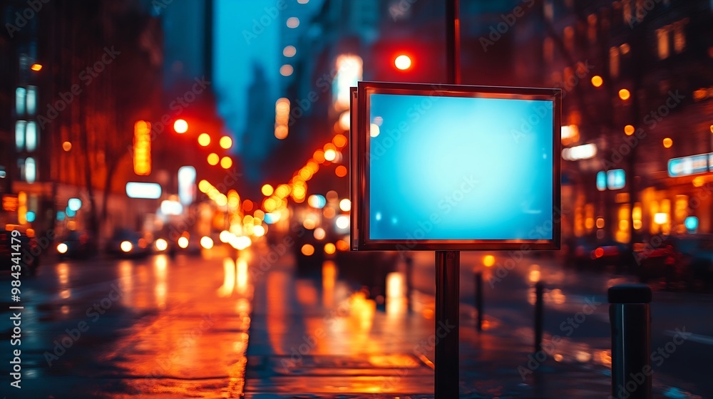 Billboard clear mock up in night streets of city useful for design : Generative AI Billboard clear mock up in night streets of city useful for design : Generative AI