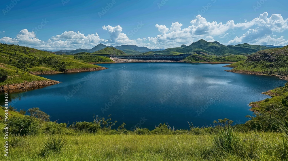 Fototapeta premium Serene Lake Surrounded by Lush Green Mountains