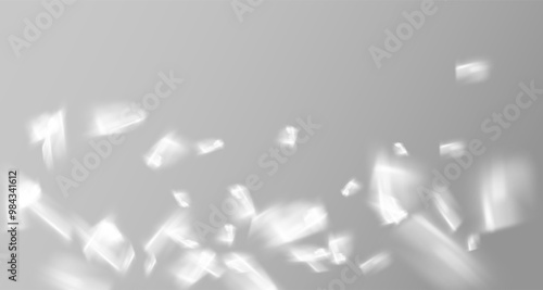 Glare from the sun's rays on the wall. Blurred shadows the room. Soft overlay of natural light. Abstract background for product presentation.Natural light layout.