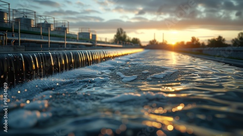 Wallpaper Mural Serene Water Flow at Sunset in Industrial Setting Torontodigital.ca