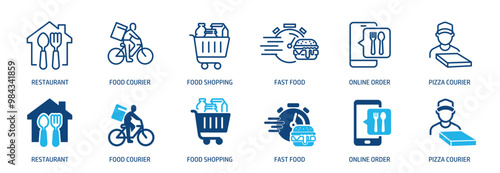 Food delivery line and glyph solid icons collection. Minimal icon and symbol series vector illustration