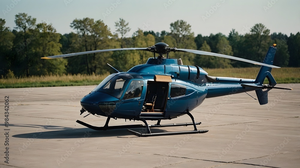 An advanced, high-tech helicopter with modern equipment, all set against a dramatic cityscape at sunset. An advanced, high-tech helicopter with modern equipment, all set against a dramatic cityscape at sunset.