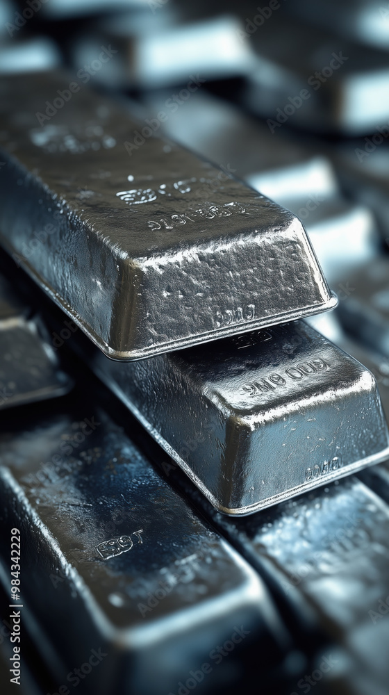 A detailed top view photograph of silver bars showcasing their shiny surfaces and intricate details A detailed top view photograph of silver bars showcasing their shiny surfaces and intricate details