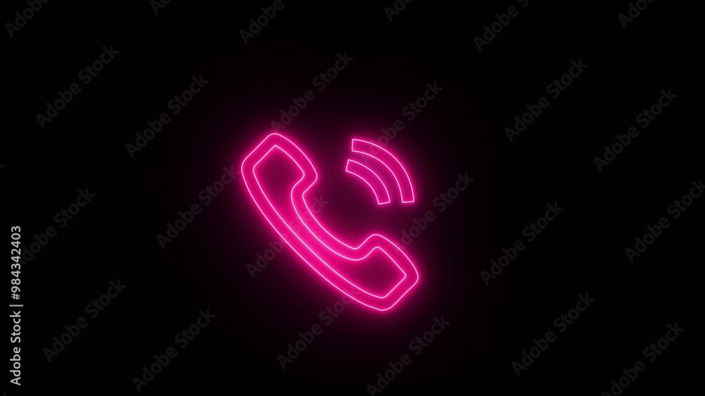 Neon Glowing Pink color Outline Call Icon Animation On Black Background. Mobile Phone call symbol Animation. Neon Glowing Pink color Outline Call Icon Animation On Black Background. Mobile Phone call symbol Animation.