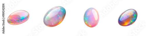 Colorful opal gemstones with unique patterns on a white isolated background. transparent background photo