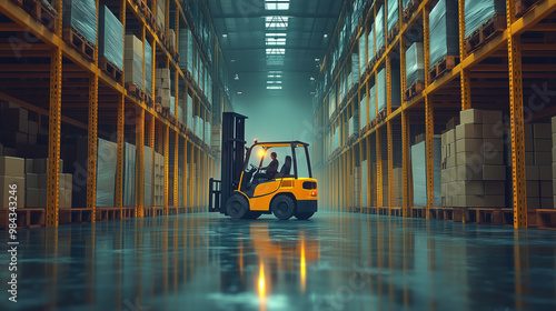 Forklift in a Modern Warehouse Setting photo