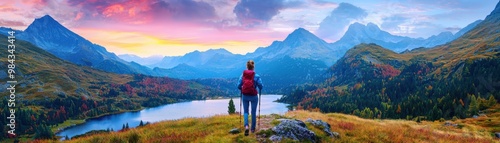 Scenic Landscape with Person Hiking at Sunset