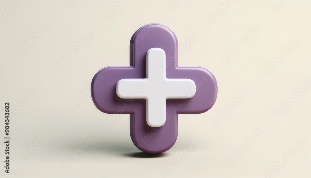 Fototapeta premium Minimalist 3D Purple Medical Cross Symbol Icon Sign