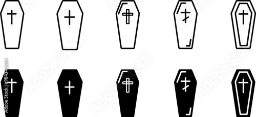 Wooden coffin icon set. Grave symbol. Coffin icons. Vector illustration