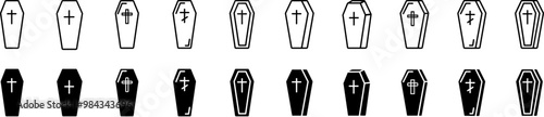 Obraz na płótnie Coffin icons. Black wooden coffin icon set. Vector illustration w salonie