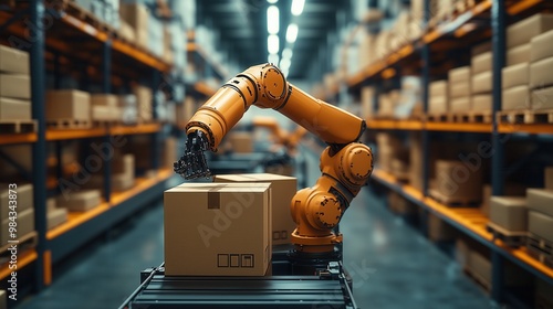 Wallpaper Mural Robotic Arm Handling Box in Warehouse Environment Torontodigital.ca