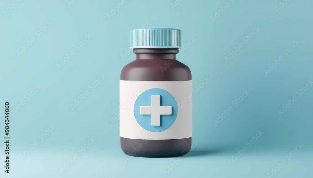 Plastic Bottle of Medication or Supplement on Mint Blue Background Plastic Bottle of Medication or Supplement on Mint Blue Background