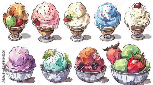 Hand-drawn Vector Illustration of Colorful Ice Cream Balls
