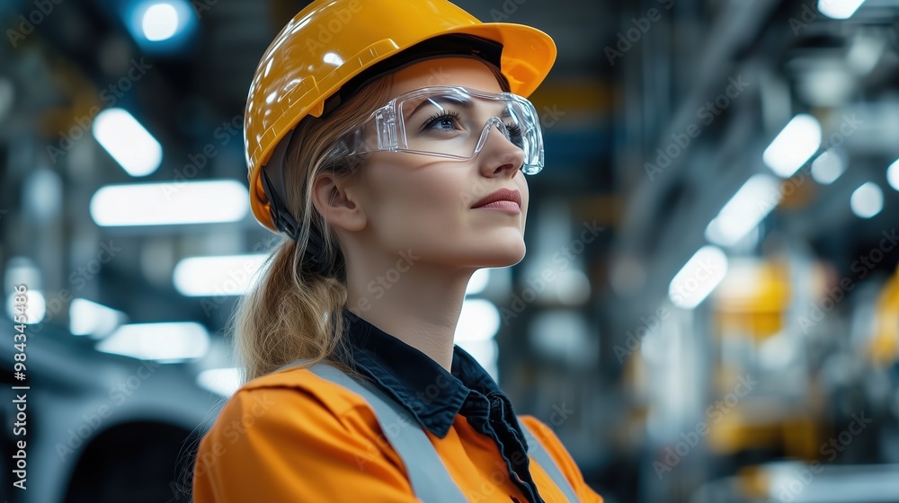 Woman in Safety Gear in Industrial Setting Woman in Safety Gear in Industrial Setting