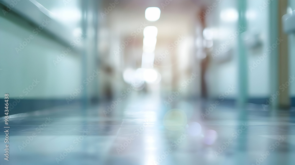 Abstract Blurred Background of a Hospital Corridor with Light Shining Through, Representing Cleanliness and Hope Abstract Blurred Background of a Hospital Corridor with Light Shining Through, Representing Cleanliness and Hope