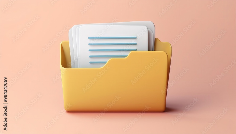 Yellow Folder with Blank Documents in Minimalist Office Setup Yellow Folder with Blank Documents in Minimalist Office Setup
