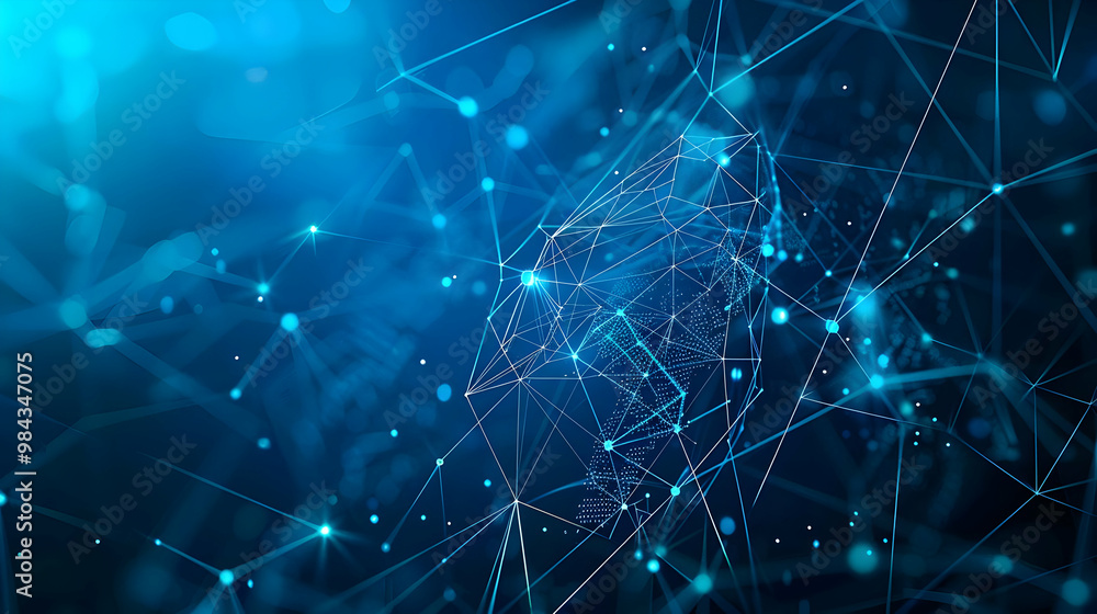 Abstract Digital Network Illustration with Glowing Nodes and Lines Connecting in a Blue Background Abstract Digital Network Illustration with Glowing Nodes and Lines Connecting in a Blue Background