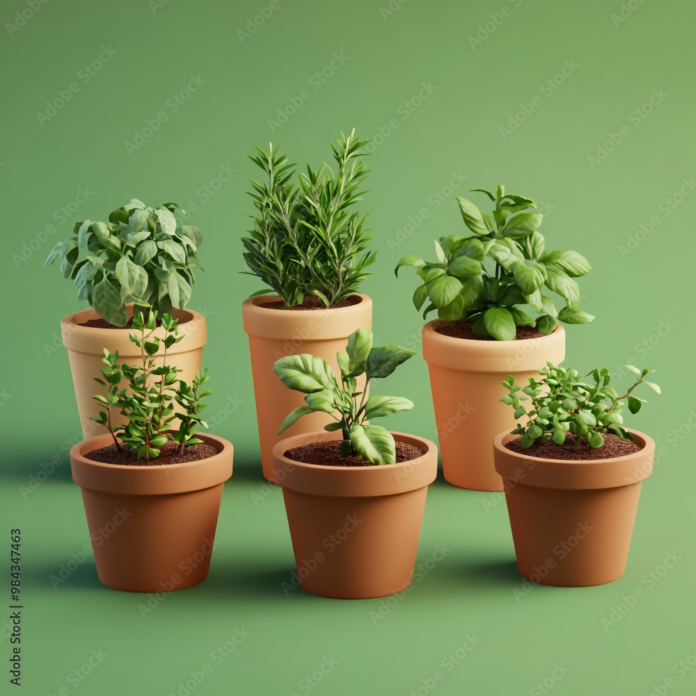 3D Herb Pots Icon: Containers for Growing Herbs Logo Illustration 3D Herb Pots Icon: Containers for Growing Herbs Logo Illustration