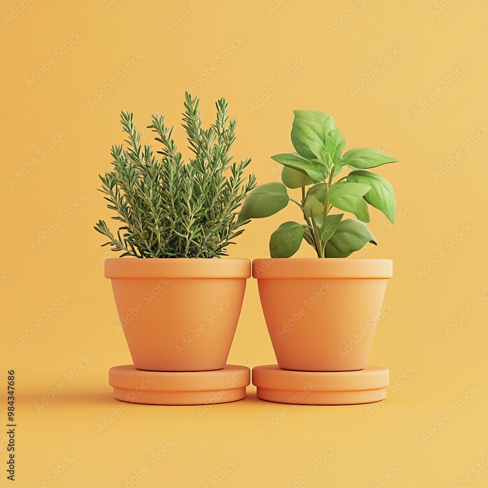 3D Herb Pots Icon: Containers for Growing Herbs Logo Illustration 3D Herb Pots Icon: Containers for Growing Herbs Logo Illustration