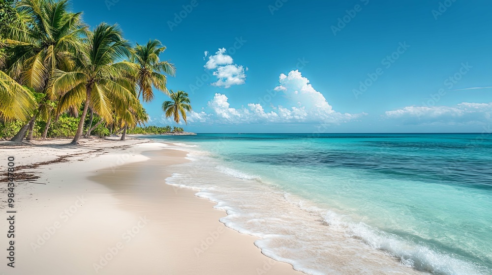 Pristine Tropical Beach with Palm Trees and Azure Waters Pristine Tropical Beach with Palm Trees and Azure Waters