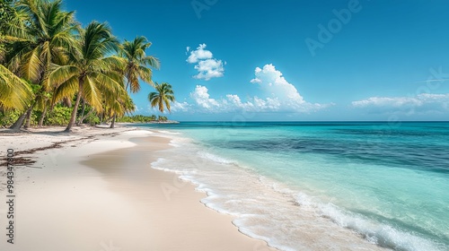 Wallpaper Mural Pristine Tropical Beach with Palm Trees and Azure Waters Torontodigital.ca