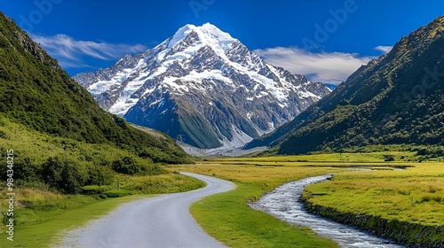 Breathtaking Mountain Range with Snow-Capped Peaks.