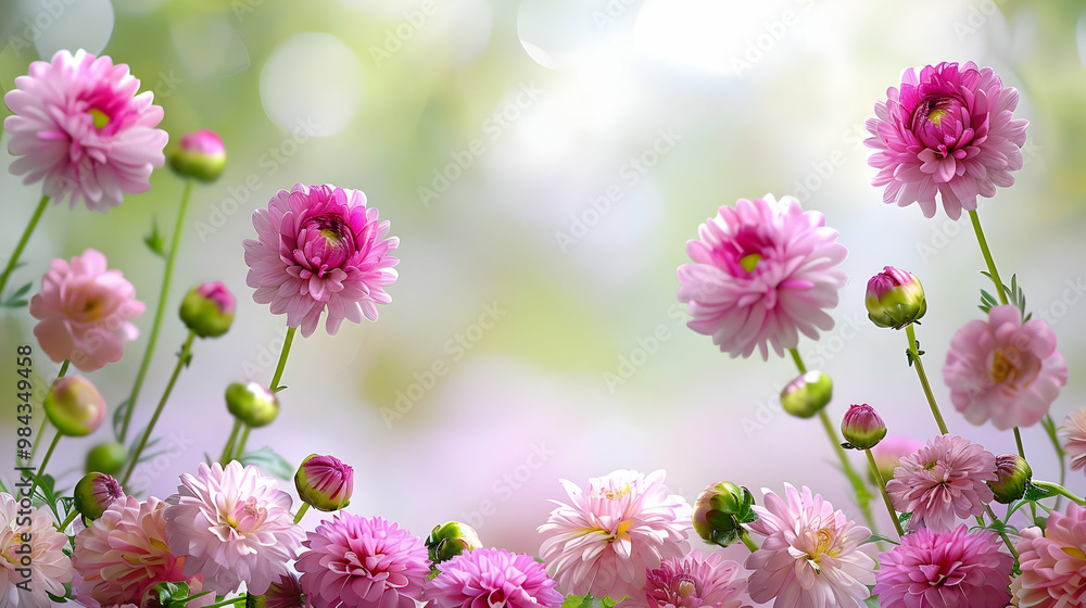 A Delicate Bouquet of Pink Flowers with Soft Green Foliage Against a Blurred Background A Delicate Bouquet of Pink Flowers with Soft Green Foliage Against a Blurred Background