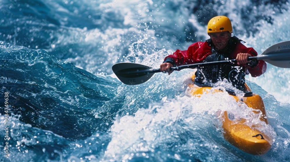 Fototapeta premium Kayaker navigating white-water rapids