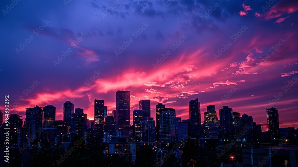 Obraz premium Urban skyline silhouette at dusk