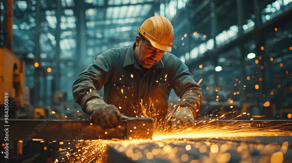 Sparks Fly in Industrial Metalwork Scene Sparks Fly in Industrial Metalwork Scene