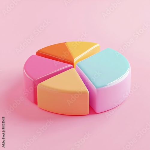 3D Pie Chart Icon: Circular Data Representation Logo Illustration