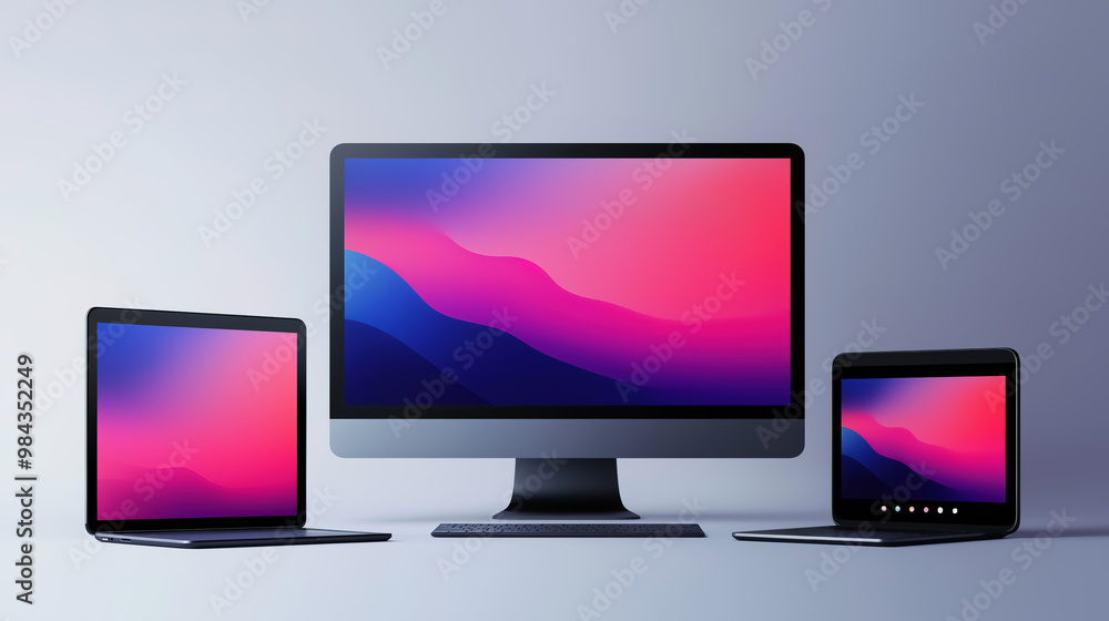 Realistic set of monitor, laptop, smartphone Realistic set of monitor, laptop, smartphone