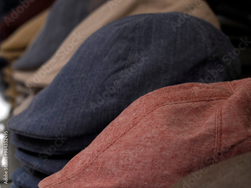 Sicilian Coppola hats on sale at the Siracusa Market Sicily, Italy. photo