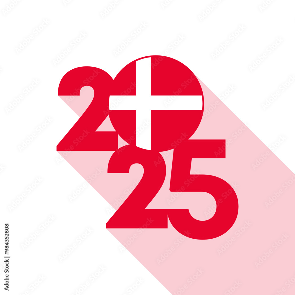 Obraz premium 2025 banner with Denmark flag inside. Vector illustration.