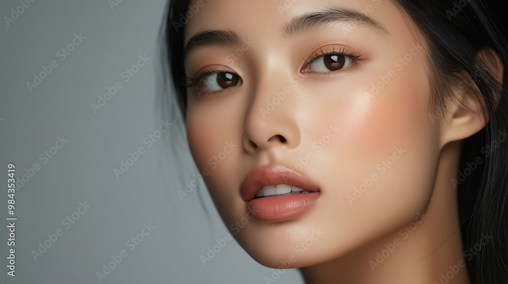 Fototapeta premium Beautiful Asian supermodel with natural makeup and sleek hair